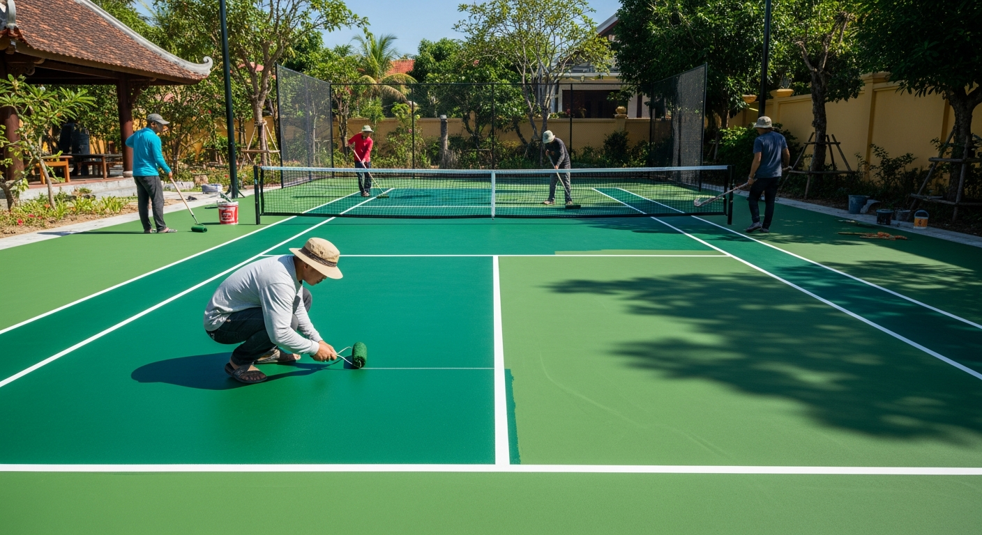 Thi công sơn sân pickleball