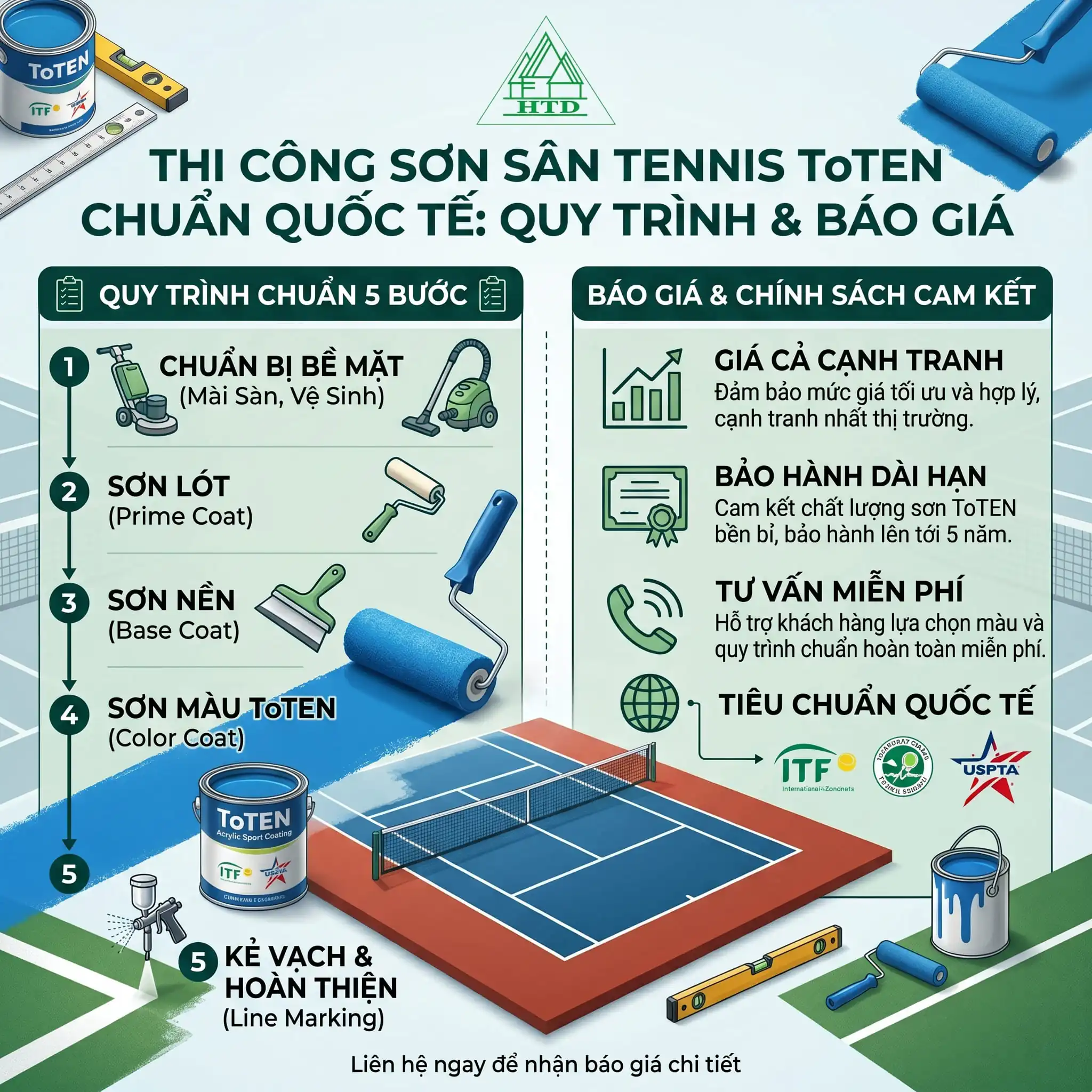 Thi Công Sơn Sân ToTEN Chuẩn Quốc Tế: Quy Trình & Báo Giá 6 quy trình sơn sân ToTEN